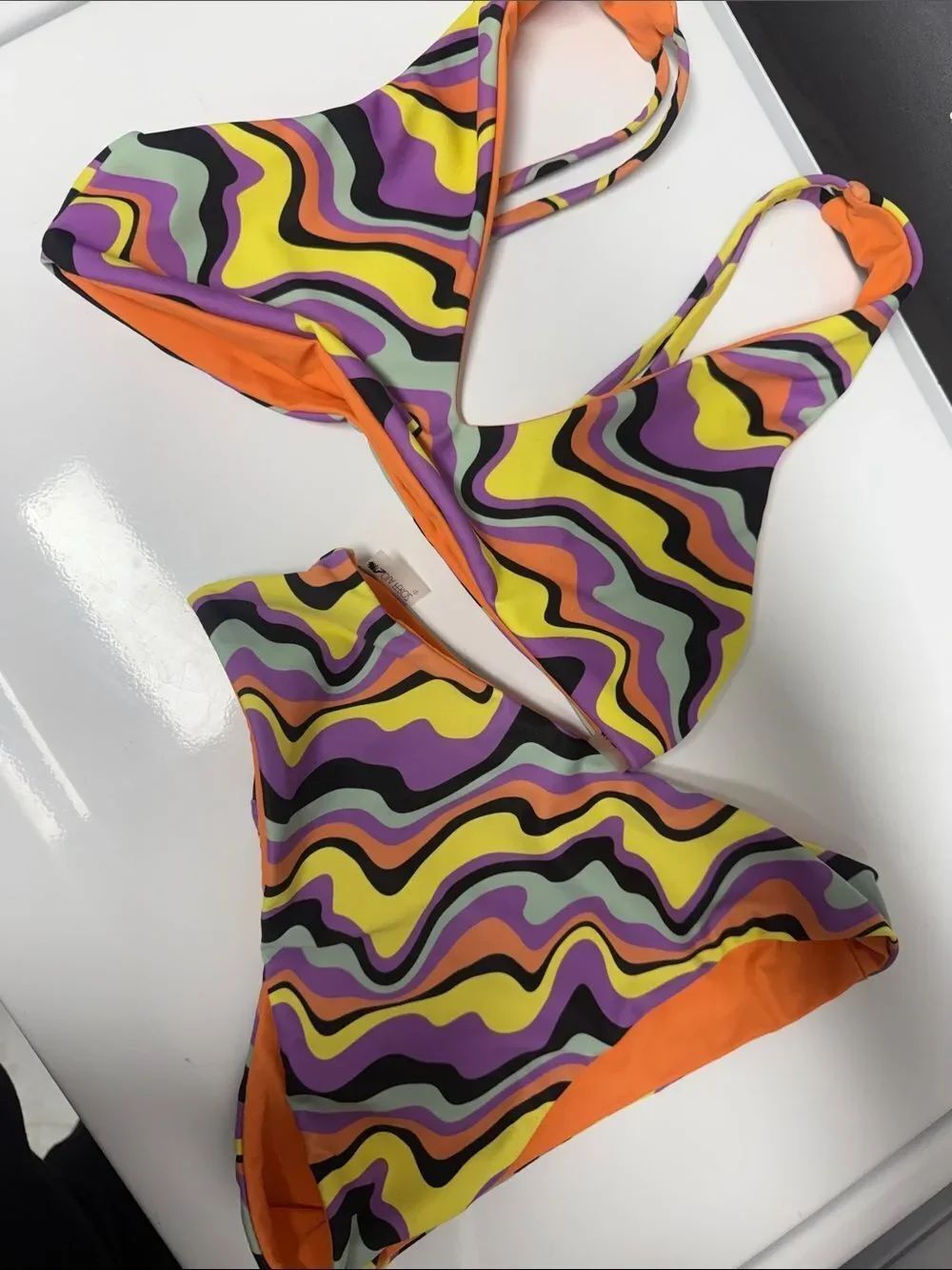 Multi-Color Wavy Print Bikini - Womens Size Small - Two Piece NWOT